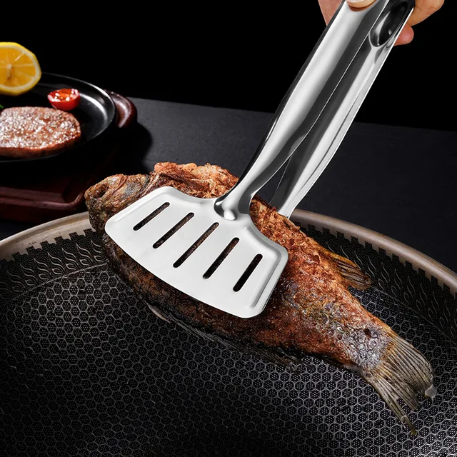 Rozsdamentes Acél Sült Halak Bbq Fogó Kenyér Húscsípés Konyha Főző Szerszám Grillezett Steak Bilincs Sütés Spatula Lökés - Image 6