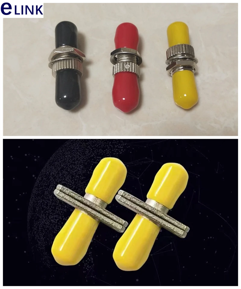 ST fiber adapter simplex SM MM optical fibre connector yellow red metal housing ftth coupler good quality factory supply ELINK 50pcs lot lc apc simplex single ftth fiber adapter lc upc sm optical fiber optic connector multi mode dupex fibra optica coupler