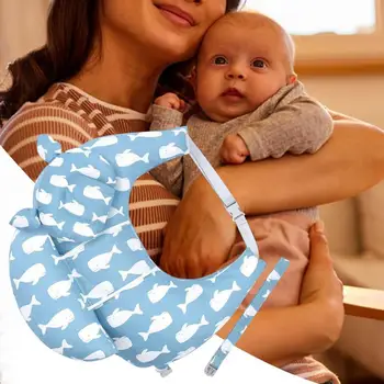 C-Shaped Toddler Cushion Pillow Cotton Pregnant Women Feeding Pillow With Adjustable Strap Blue Whale Pattern Kids Waist Support 2