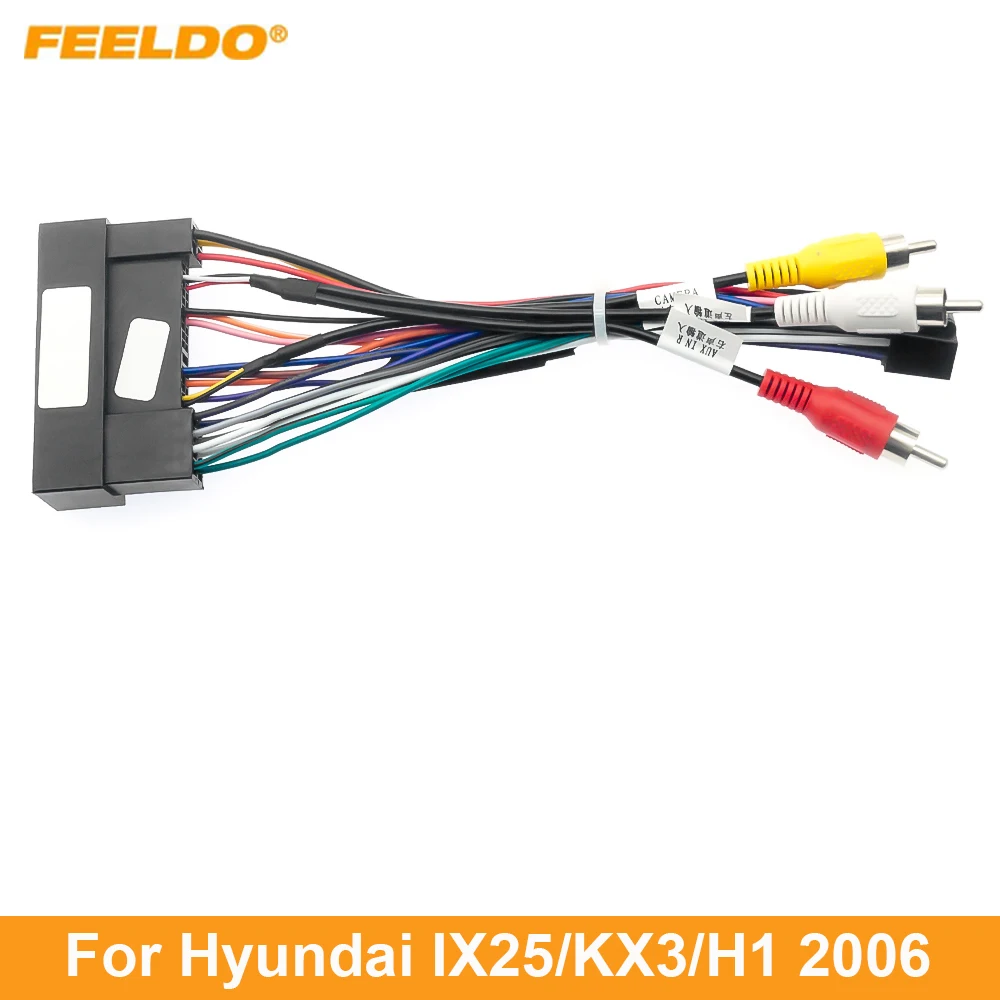 

FEELDO 5Pcs Car Stereo Audio 16PIN Adaptor Wiring Harness For Hyundai IX25/KX3/H1 2006+ Power Calbe Install Aftermarket