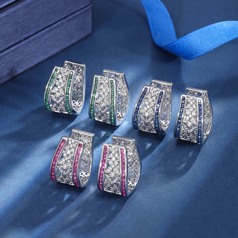 SUYU Jewelry Fashion Women's Luxury Design Copper Bottom Earrings Ear Clips Simulated Color Micro Set Zircon Earrings