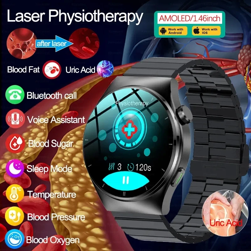 

2023 New Noninvasive Blood Sugar Smart Watch Men Sapphire Glass AMOLED Bluetooth Call Full Touch Screen Sport Smartwatch ECG+PPG