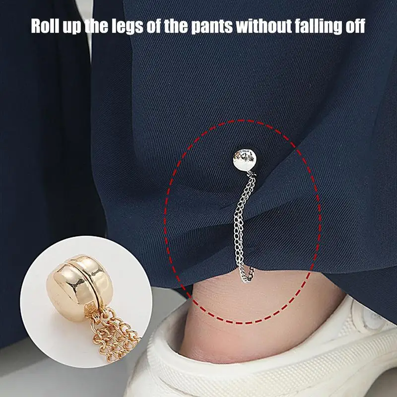 4pcs Multi-Function Magnetic Clothing Clip With Chain Metal Buttons Clip Clothes Scarf Trouser Legs Cuff Fixing Magnet Pin