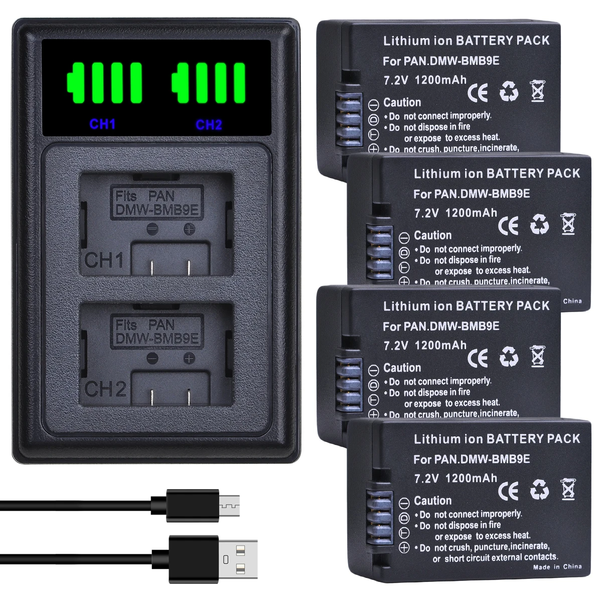 1200Mah Dmw-Bmb9 Bmb9E Bmb9Pp Batteria + Charger Set Per Panasonic Lumix Dmc-Dc-Fz80 Fz40K Fz45K Fz47K Z48K Fz60 Fz70 Fz100
