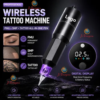 Macchina per Tatuaggi Wireless, Penna Rotativa con Display Digitale, Macchina PMU SMP per Trucco Permanente, Micropigmentazione del Cuoio Capelluto per Sopracciglia e Labbra
