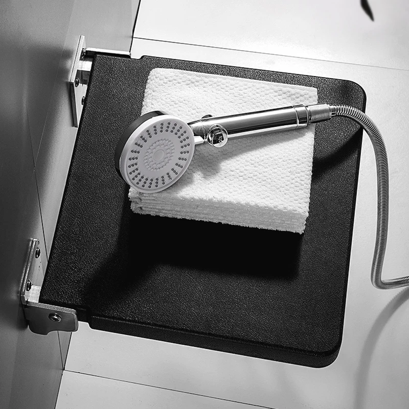 Bathroom Wall-mounted Shower Seats Non-slip Bath Chair Light Luxury Foldable Soft Stool Black Shower Seat Home Porch Shoe Stool