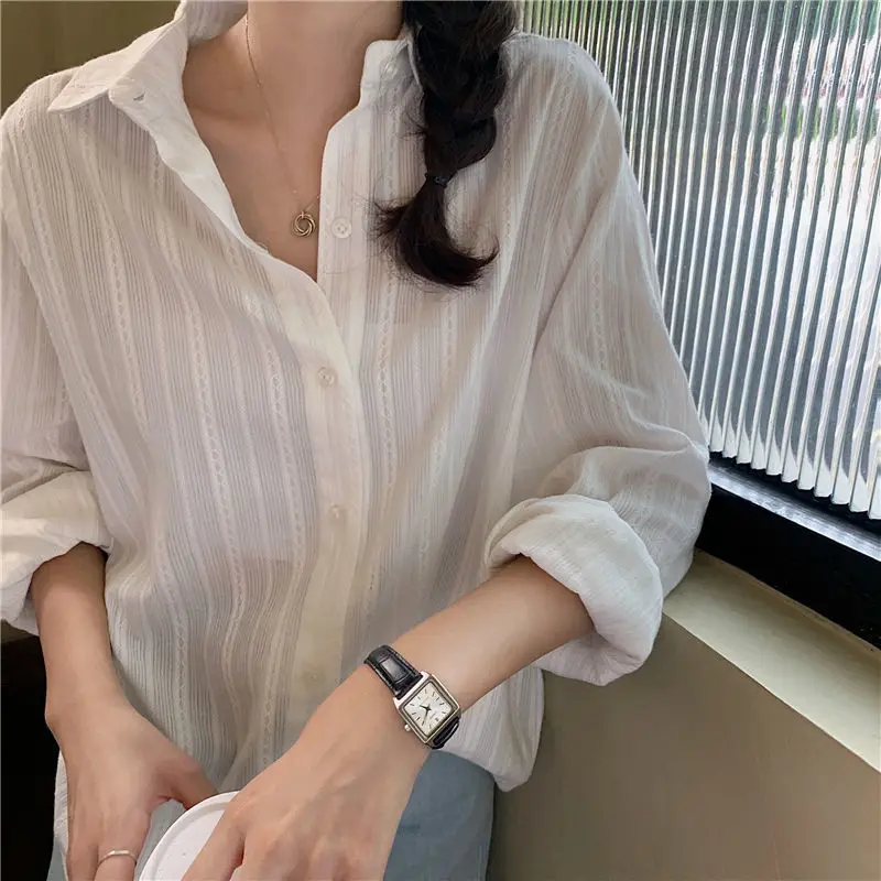New Autumn Women's Clothing Turn Down Collar Long-sleeved Shirt Solid Color New Cardigan Single-breasted Slim-fitting Blouse Top