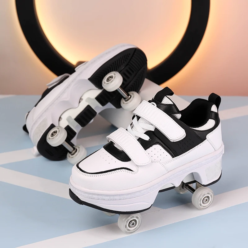 Children Wheels Shoes Roller Sneakers 4 Wheels Skates Adult Runaway Parkour Deformation Shoes Women Men Youth Kids Gift