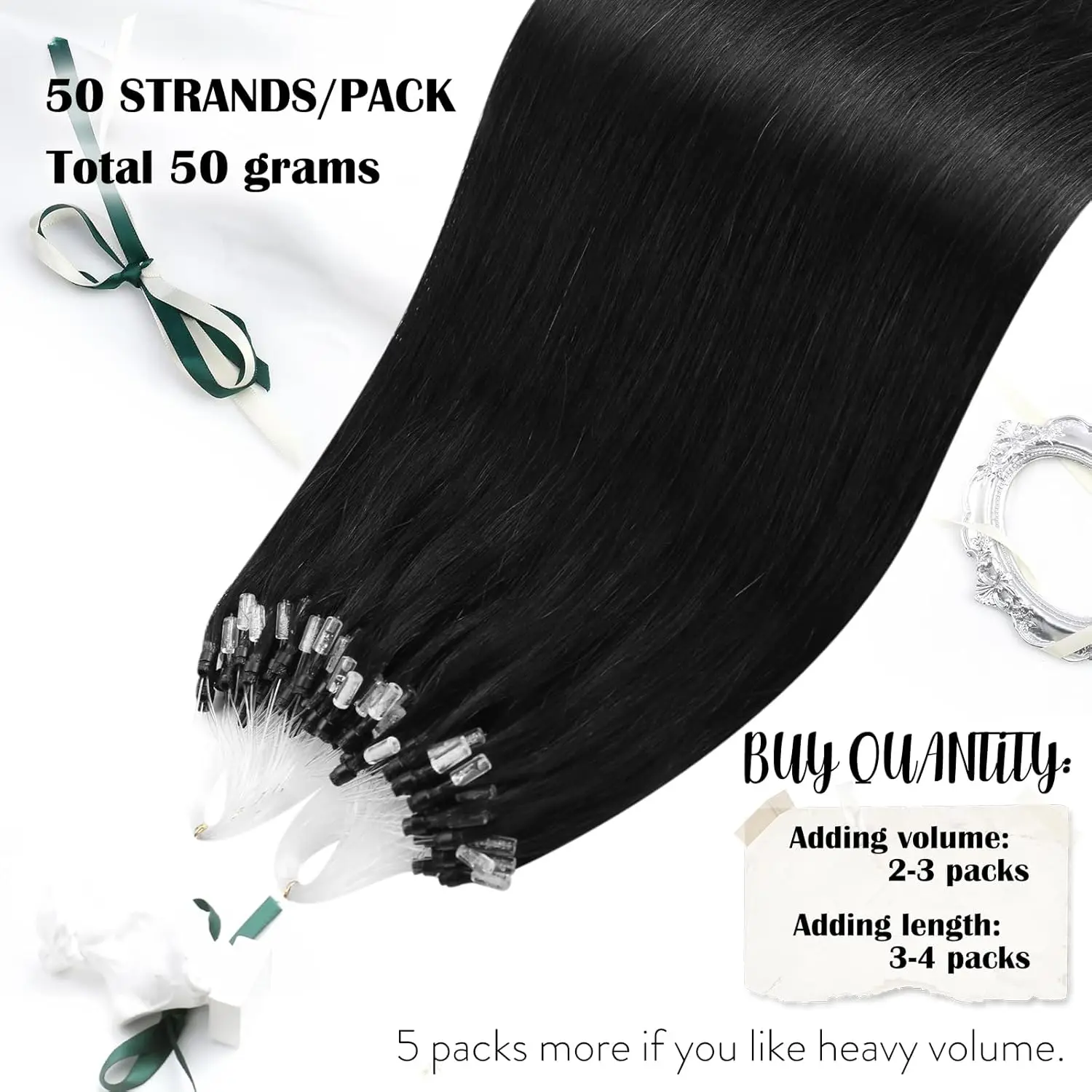 Moresoo Micro Bead Hair Extensions Real Human Hair Brazilian Remy 50G/50S 14-24IN Microlink Extensions Human