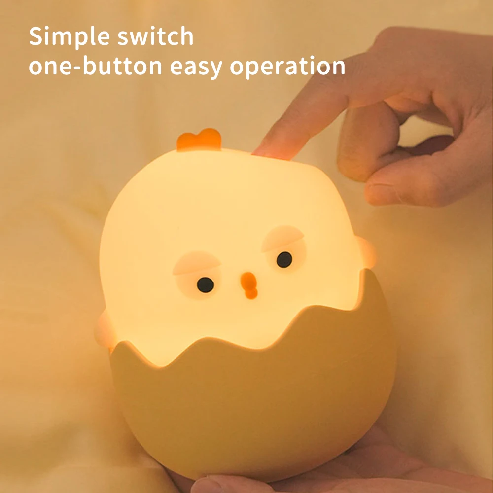 Cute eggshell chicken night lamp USB rechargeable silicone lamp tap light fun and practical desk lamp as a gift is a good choice 2