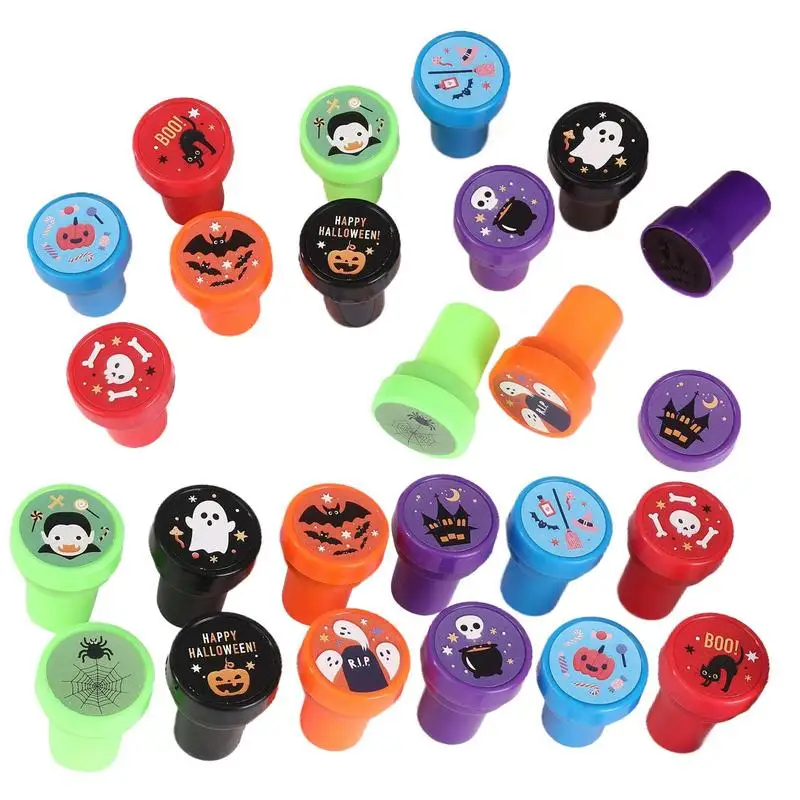 Halloween Stamp Set 24Pieces Assorted Stamp Set Self-Ink Spooky Trick Or Treat Party Favors Cartoon Cute Game Prizes For