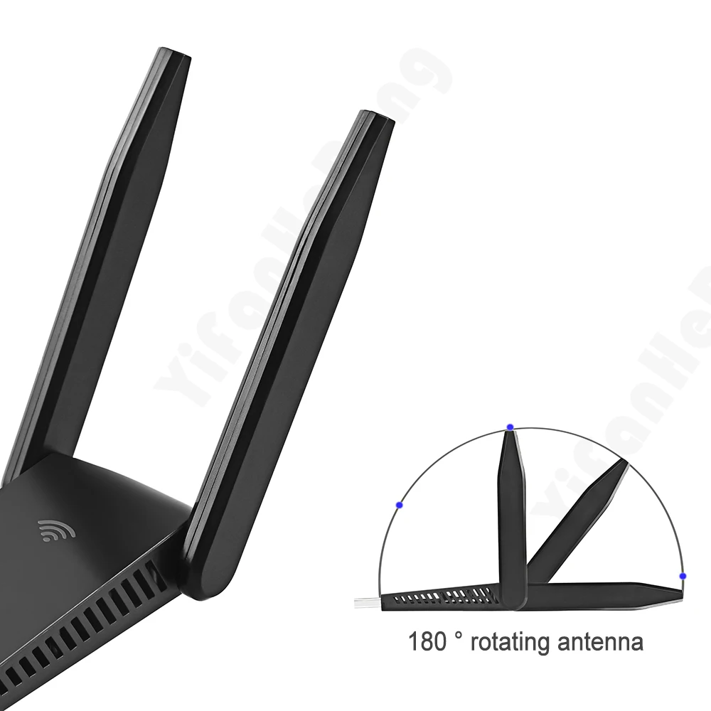 USB 와이파이 어댑터 1300Mbps RTL8812BU 듀얼 밴드 PC용 블랙 이더넷 와이파이 동글 외부 안테나 와이파이 수신기 네트워크 카드