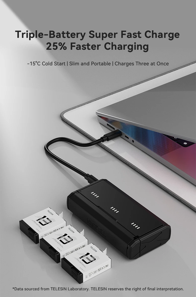TELESIN Pocket Charger For Hero 13 TF Card Storage 3 Slots Battery Fast Chargin