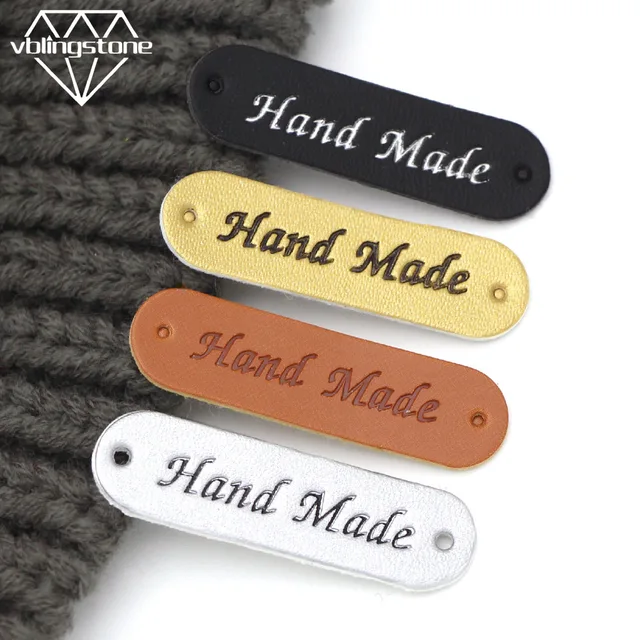 50Pcs Wholesale Label Brown/Yellow/Black/White Handmade Tags Clothing Labels Hand Made Leather Tags Hat Scarf Gift Decoration 1