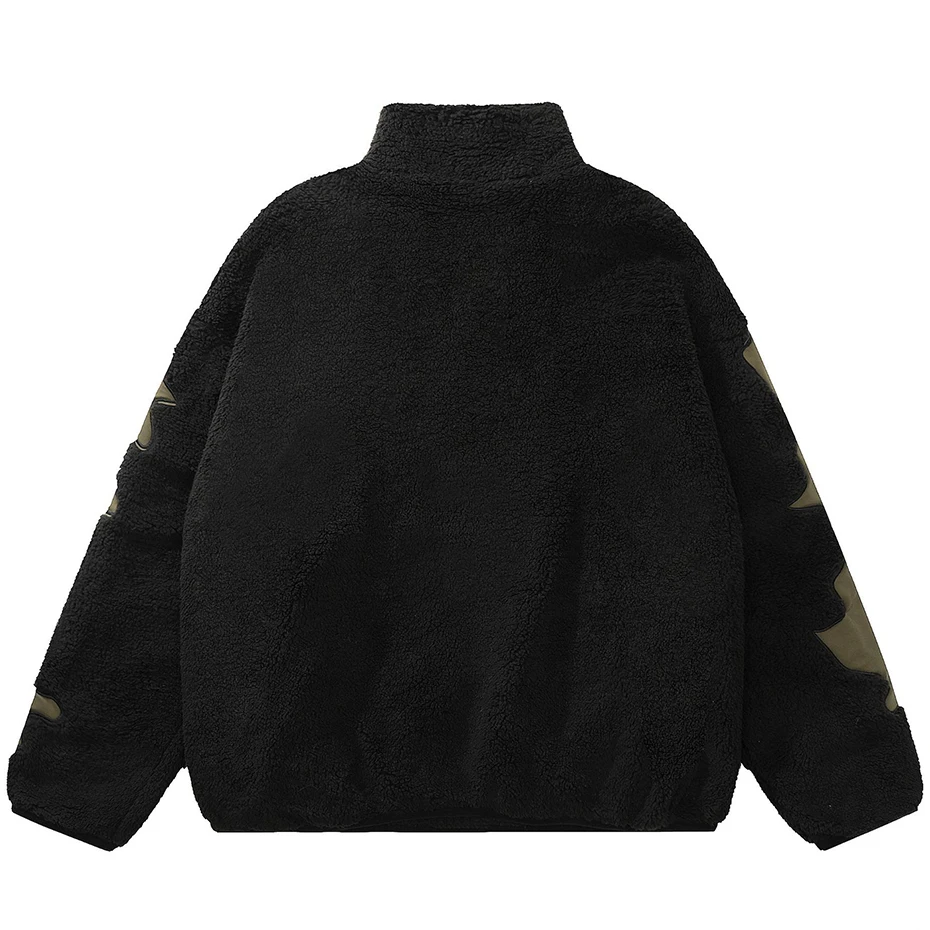 Hip Hop Fleece Fuzzy Jacket Embroidery Skull Skeleton Bones Patch Lambswool Fuzzy Fluffy Coats 2023 Harajuku Thick Warm Jackets 2