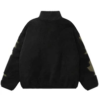 Hip Hop Fleece Fuzzy Jacket Embroidery Skull Skeleton Bones Patch Lambswool Fuzzy Fluffy Coats 2023 Harajuku Thick Warm Jackets 2