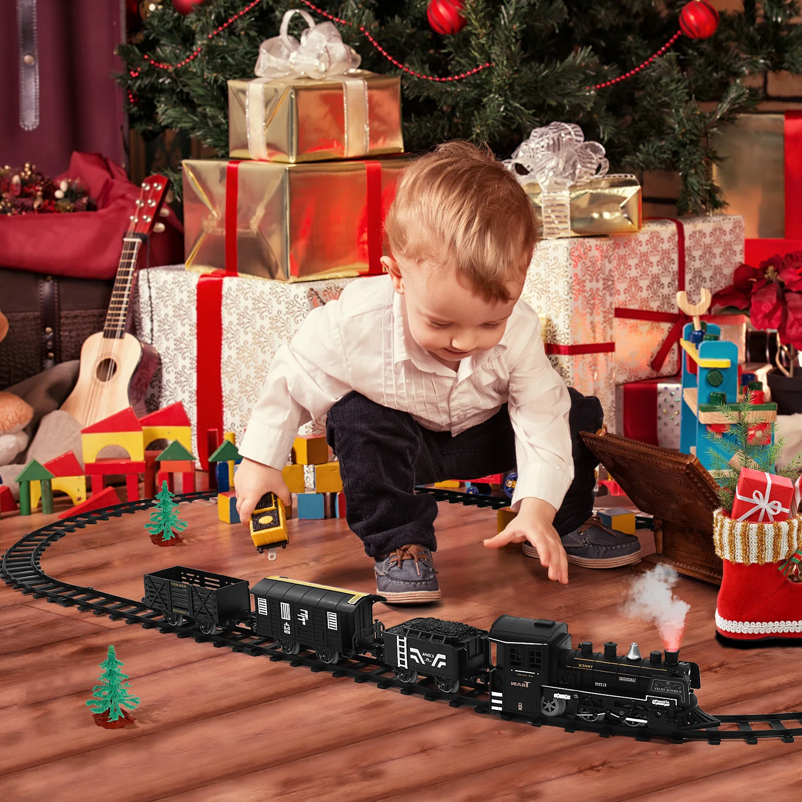 Trenino Elettrico Di Natale Con Binari (Circonferenza 216 Cm) – Decorazione Per Albero E Regalo Per Bambini 3-6 Anni