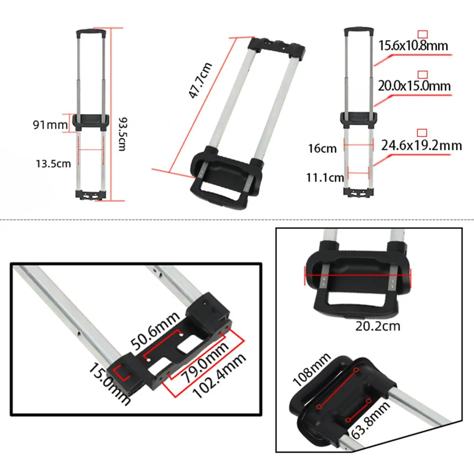 Replacement Handle Parts Adjustable Heavy Duty Pull Rod Suitcase Handle Made Of Aluminum  Travel Luggage Telescopic Handle