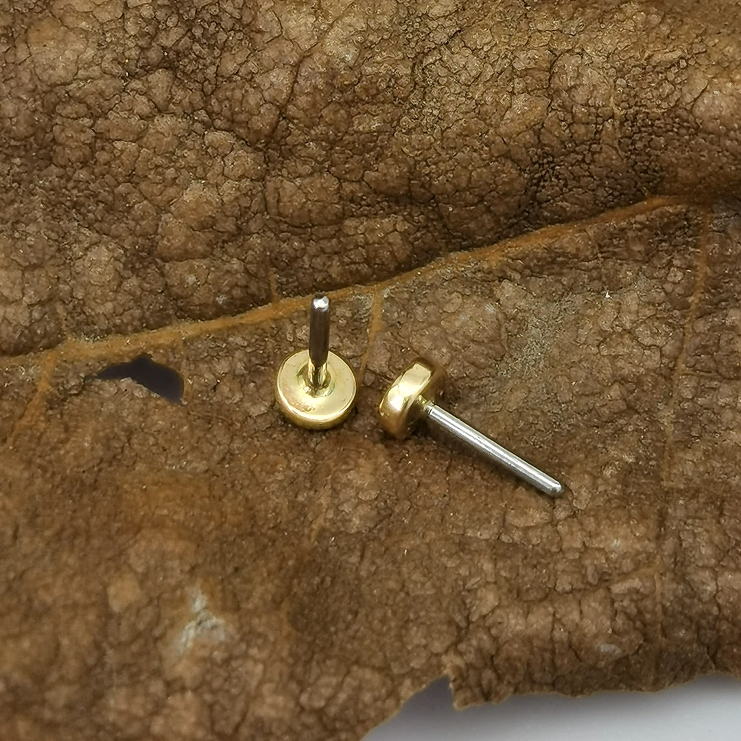 Calendo 14K Karat Fine Solid Gold Threadless Push-in Flat Round Disc Piercing Tops