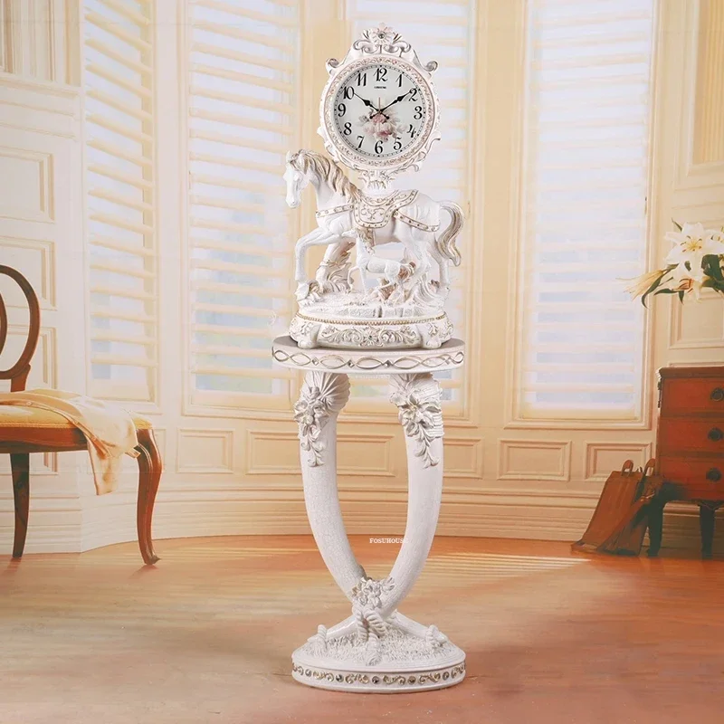 Retro Resin Standing Clock European Creative Horse Floor Clocks Home Decoration Pendulum Clock Living Room Watch Ornaments