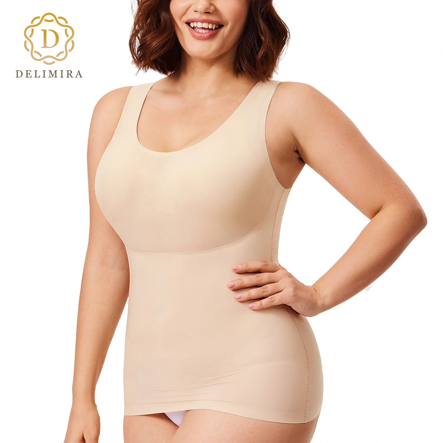 

DELIMIRA Women's Plus Size Tummy Control Shapewear Smooth Body Shaping Camisole Basic Tank Tops