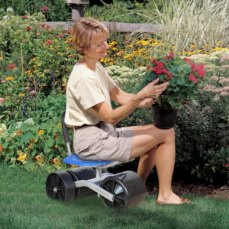 Outdoor Garden Workseat Foldable Gardening Seat With Adjustable Height Rolling Stool Smooth Gardening Workseats
