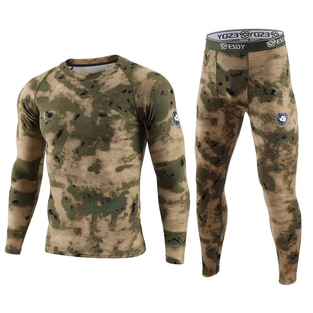 Winter camouflage Men's Thermal Underwear Warm Sports Long Johns High Elasticity Cycling Underwear Compression Set Thermal Underwear Set Thermal Underwear