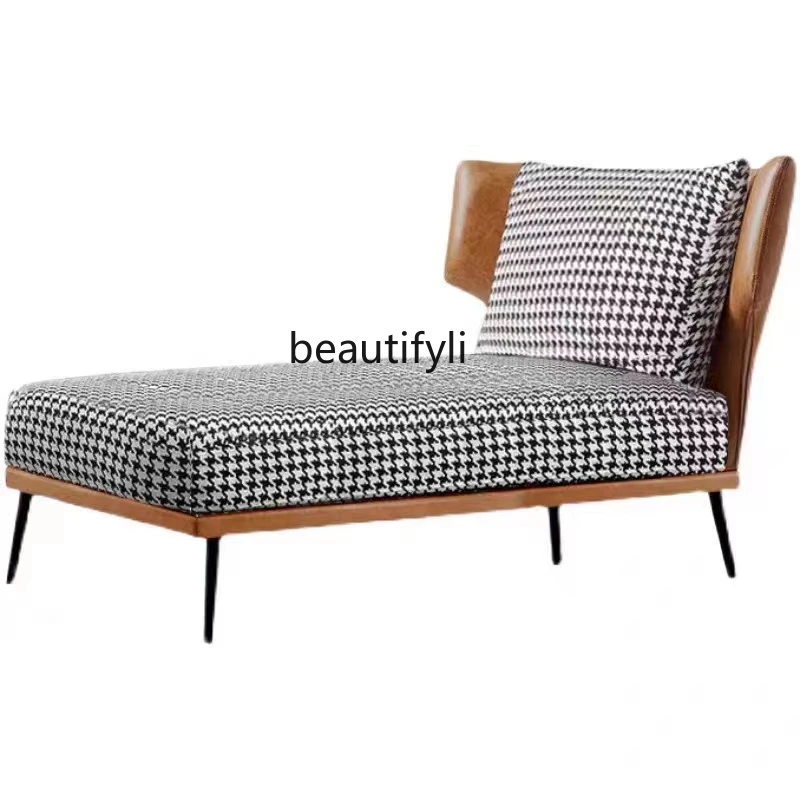 

Nordic Simple Small Apartment Living Room Fabric Craft Chaise Longue Houndstooth Lazy Sofa Designer Model Leisure Chair