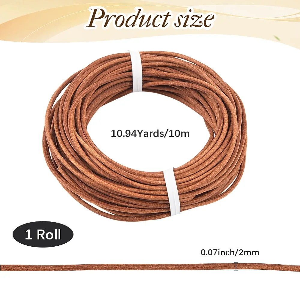 10M 소가죽 가죽끈 가죽 쥬얼리 코드 라운드 페루산 2mm 10.94야드(10m)/세트