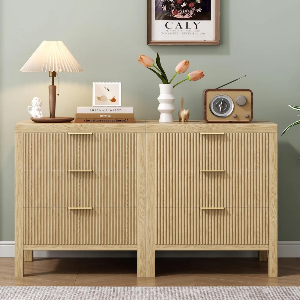 Nightstands Set of 2,Bedside Table End Table, Modern Wooden Night Stand with 6-Drawer - Boho Tall End Table Accent Table Bedroom 6