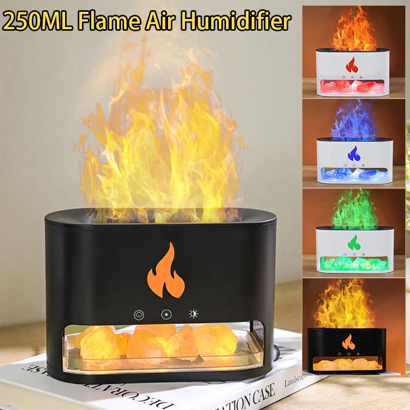 

New Flame Air Humidifier 250ml Home Electric Ultrasonic Aroma Essential Oil Diffuser Salt Stone with 7 Color LED Mist Sprayer