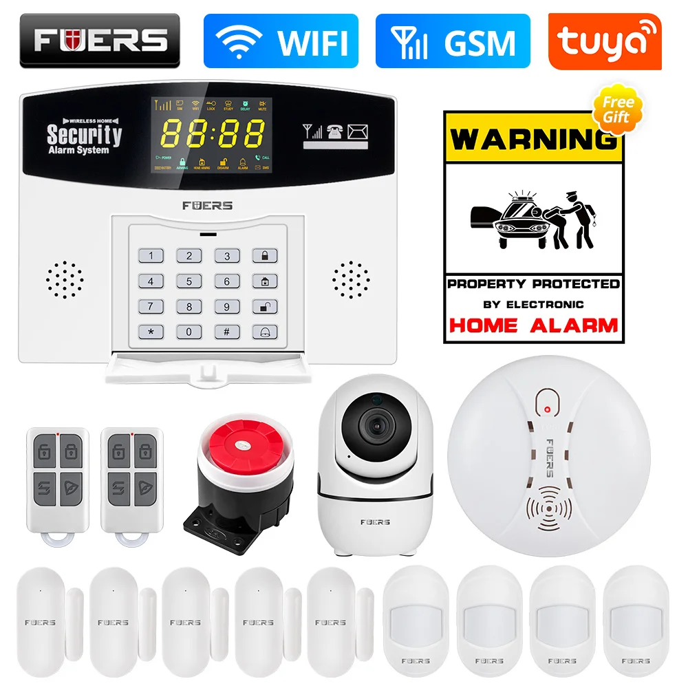 Fuers Tuya Smart WIFI 4G GSM Alarm System Burglar Alarm 433MHZ Wireless Wired Zone Link To Alexa Google Motion Sensor IP Camera Tire Pressure Alarm Alarm Systems & Security