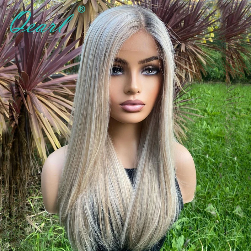 Golden Ash Blonde Highlights Full Lace Wigs for Women HD Transparent Straight Lace Frontal Wig Glueless Real Human Hair Qearl