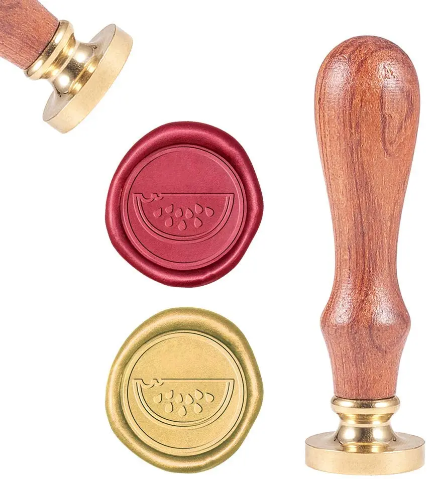 

1PC DIY Scrapbook Brass Wax Seal Stamp and Wood Handle Sets Watermelon Golden 8.9x2.5cm Stamps: 25x14.5mm