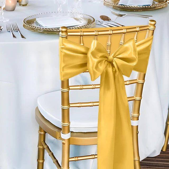 Ceintures de chaise en Satin pour mariage, nœuds, rubans de chaise améliorés, pliables, pour Banquet de mariage, fête de noël, douche, événements, décoration 5