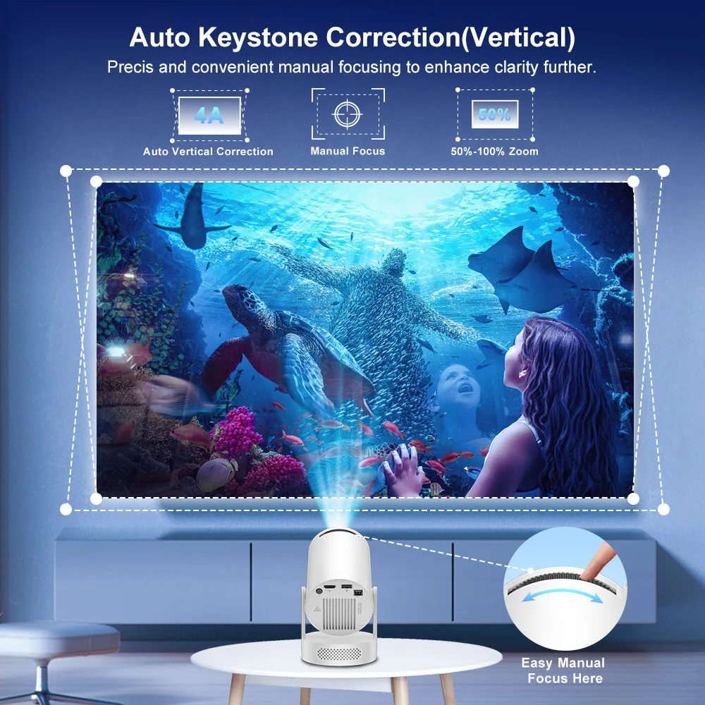 Salange HY300 Ultra Android11.0 4K 720P Portable Projector WiFi6 BT5.4 Outdoor Home Theater Auto Keystone 2025 Update HY300 Pro+
