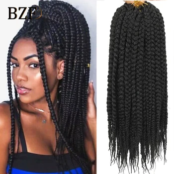 18 Inch Medium Box Braids Crochet Hair 1B Pre-Looped 3X Box Braiding Hair Ombre Synthetic Braid Hair Extensions For Black Women 1