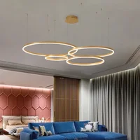 Modern Led Pendant Lights Home Lighting Brushed Rings Ceiling Mounted Chandelier Round Hanging Lamp Gold Coffee Color Lustre 1