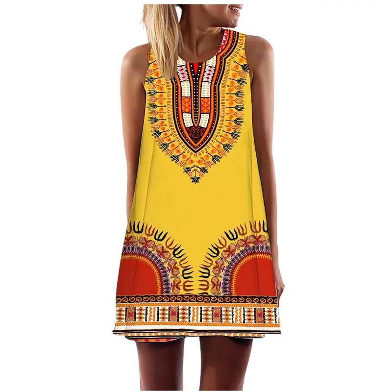 

Summer Retro Vest Dress for Women African Style Print O-Neck Sleeveless Mini Dresses Casual Loose A-Line Beach Sundress Vestidos