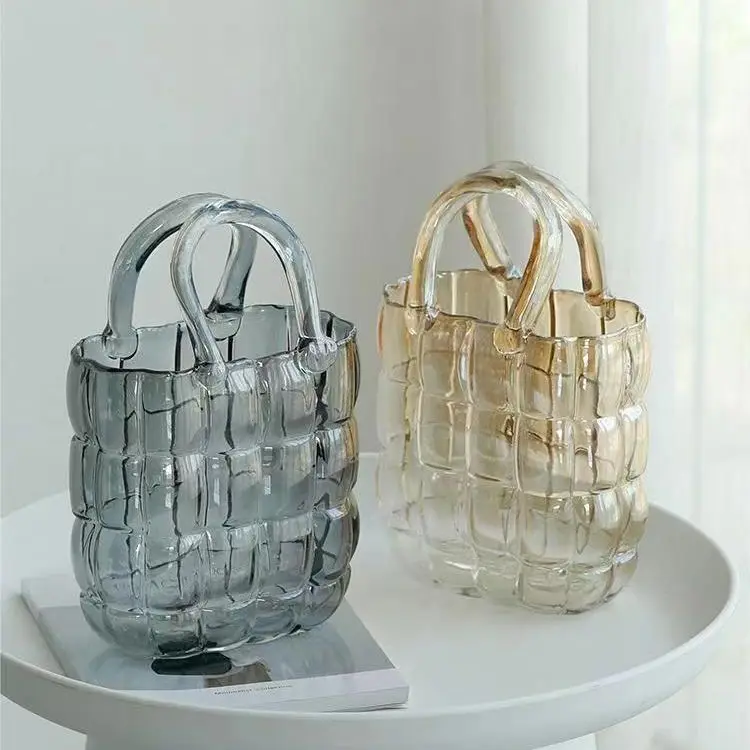 Purse Vase Handbag Vase Clear Wide Mouth Glass Bag Flower Pot Aquatic Plant Fish Tank Garden Office Wedding Home Table Decor