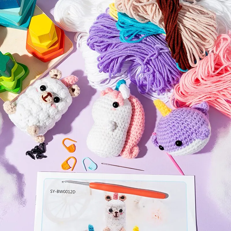 Beginner Crochet Kit for Kids Animals Cotton Crochet Starter Kit DIY Craft Complete Material Pack Knitting Enthusiast Handicraft