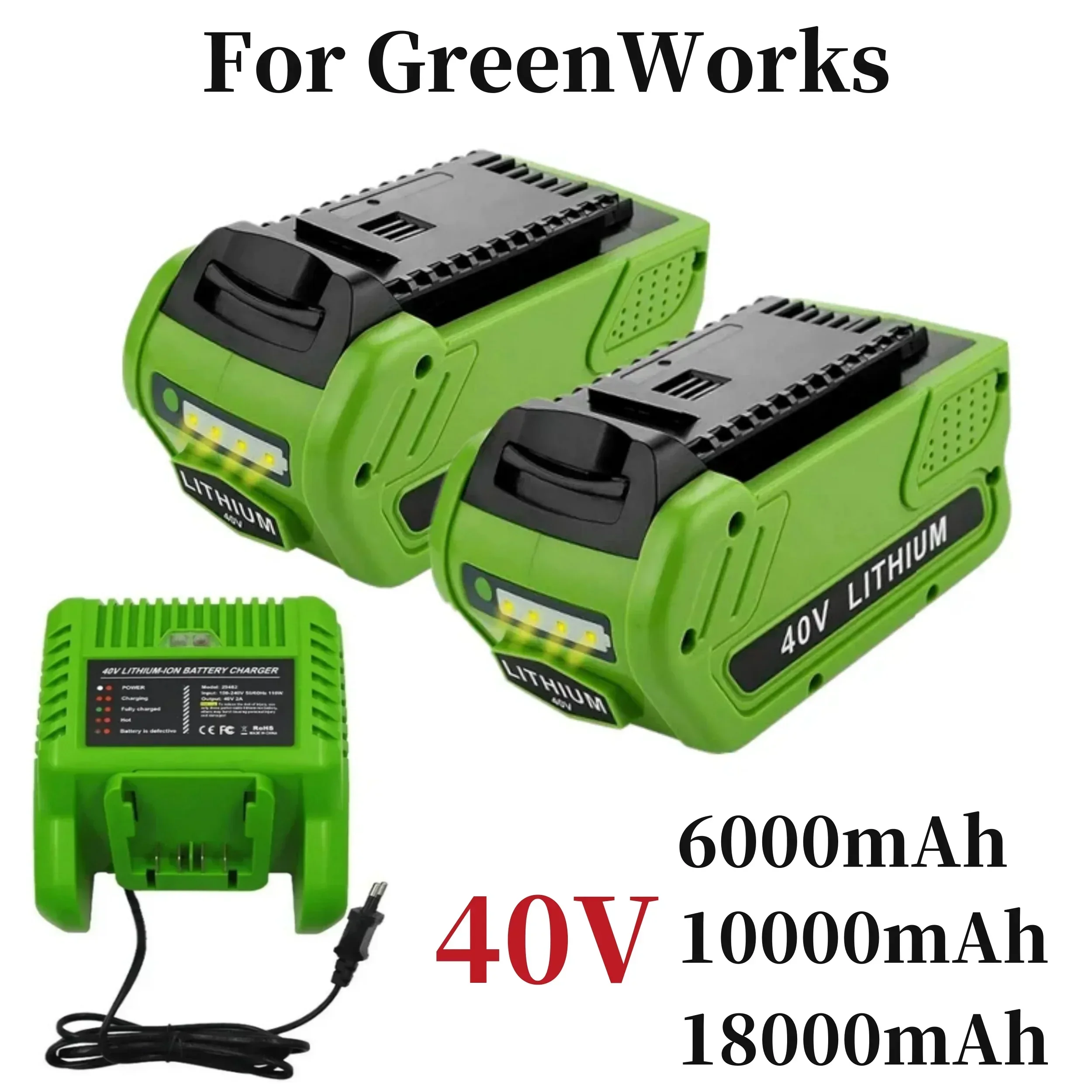 

GreenWorks 40V G-MAX 29252 20202 22262 27062 21242 Replacement of Electric Tools 40V 18000mAh 6000mAh Lithium ion Battery 29472