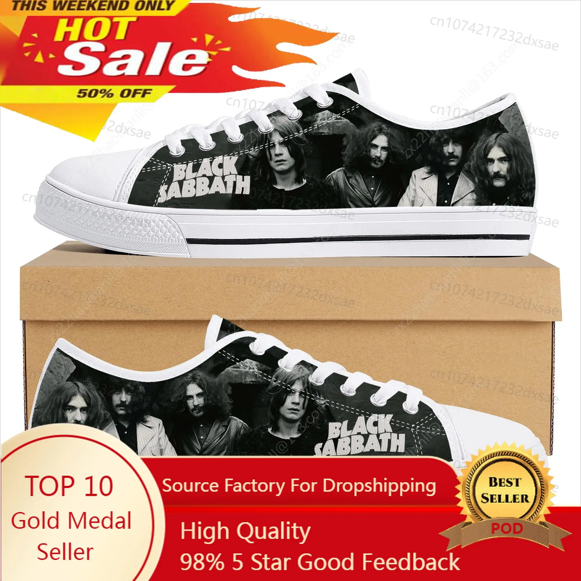 Black Heavy Metal Band Sabbath Low Top High Quality Sneakers Mens Women Teenager Canvas Sneaker Casual Couple Shoes Custom Shoes