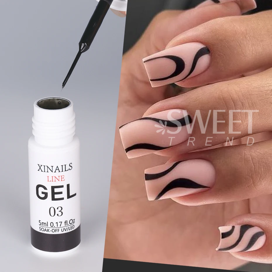 4pcs 5ml Nail Liner Gel Paint UV Gel Black White Swirl French Nail Design DIY Drawing Semi Permanent Gel Polish Manicure Varnish