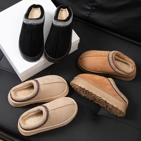 2025 Platform Fluffy Slippers Women/men House Flats Fashion Plush Winter Shoes Ladies Home Elegant Casual Footwear Large Size 1