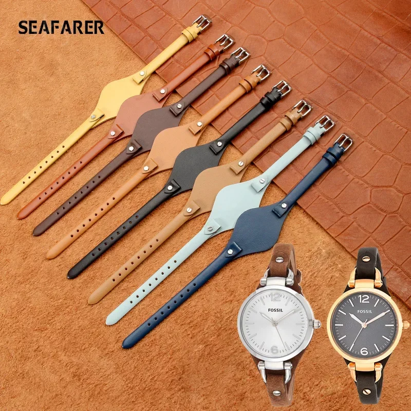 Elegant Women's Genuine Leather Watch Strap - Slim 8mm Bracelet Band