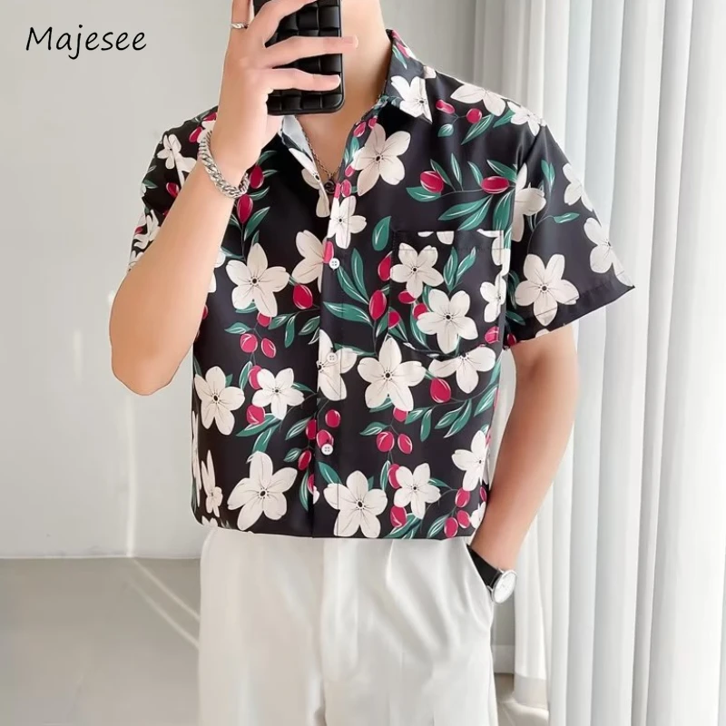 

Floral Shirts Men Summer Graffiti Vitality Hawaii Style Baggy Cool Lounge Wear Half Sleeve Handsome Outer Tops Advanced Chic