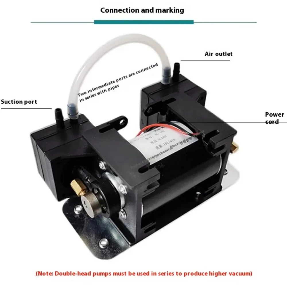HL-15L 12V/220V High Positive Negative Pressure Vacuum Pump Large Beauty Instrument Mute Double Head Diaphragm Pump Micro Air