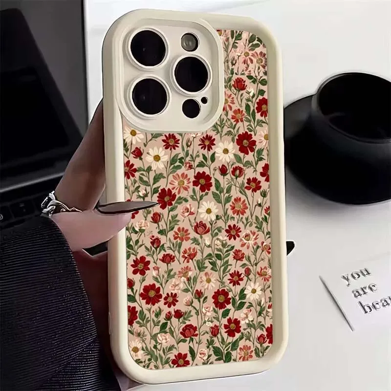 Retro Flower Strap Lanyard Phone Case with TPU Cover