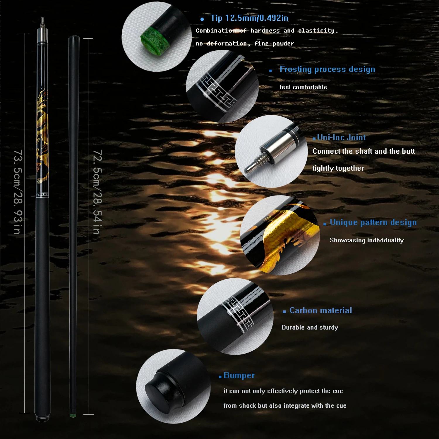 Carbon Billiard Cue Set with 12.5mm Tip for Nine Ball and Carom Complete Equipment for Professional Performance 4 PCs